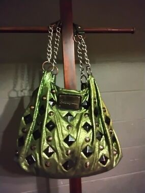 Betsyville Metallic Green Studded Shoulder Bag with Chain Straps